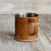 Кружка походная металлическая с декором из бересты "Лось" (в круге)